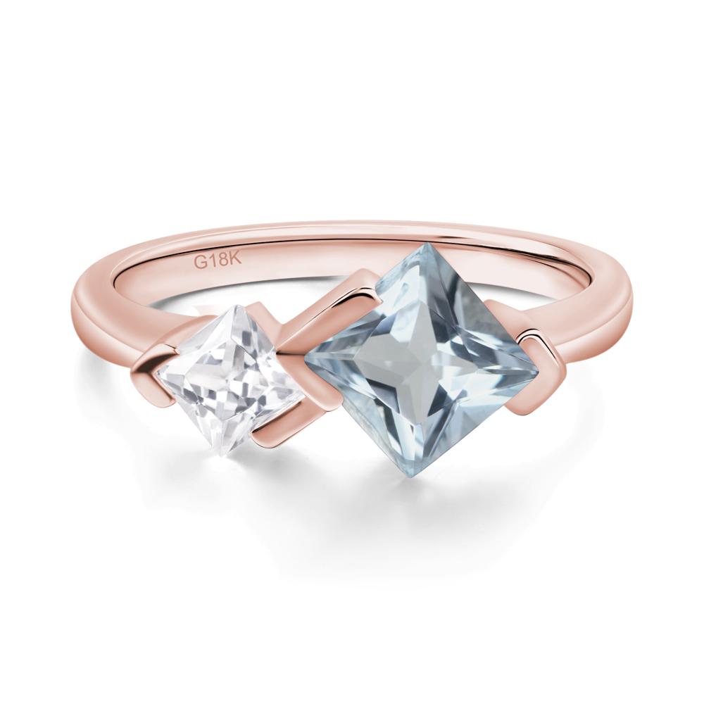 Kite Set 2 Stone Princess Cut Aquamarine Ring - LUO Jewelry #metal_18k rose gold