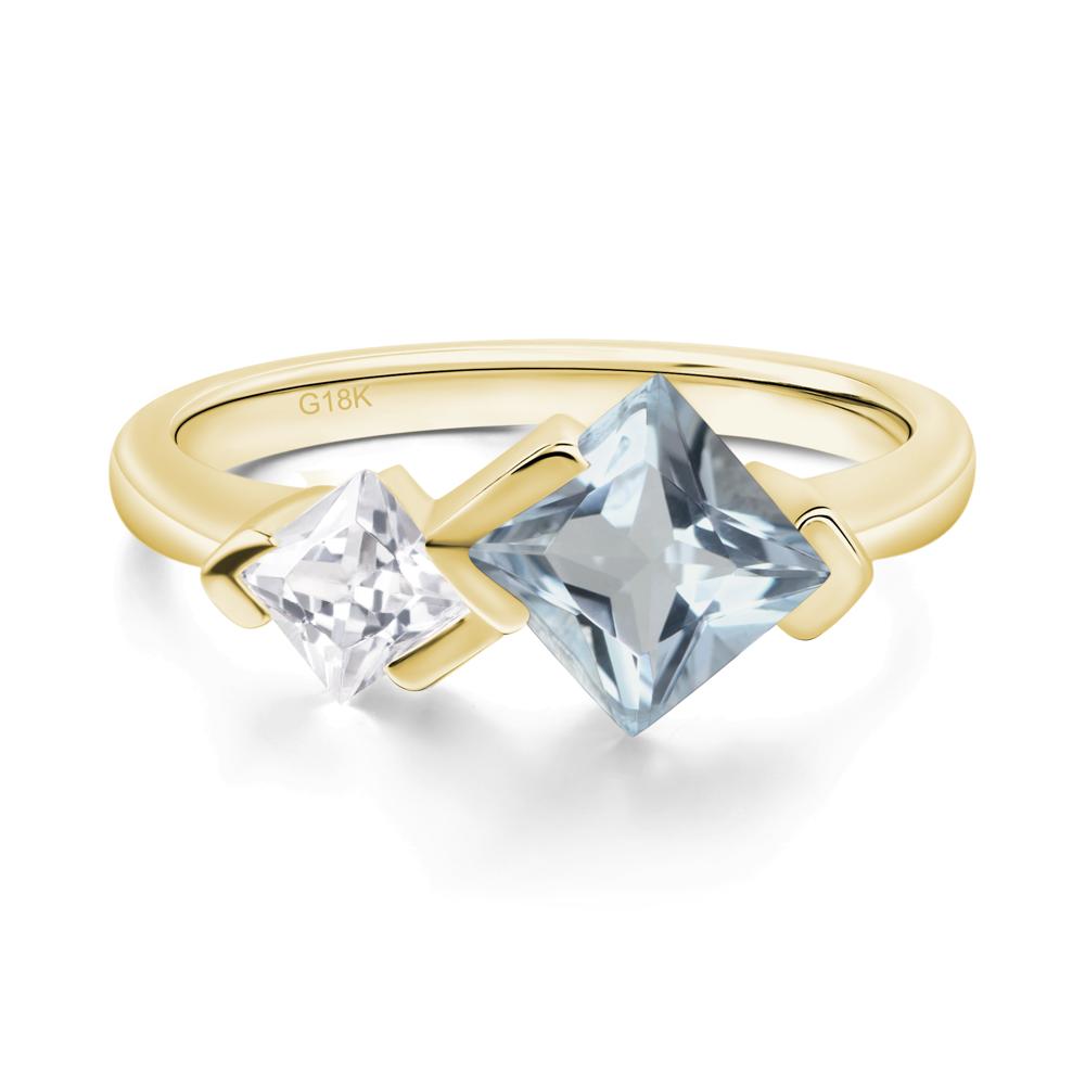 Kite Set 2 Stone Princess Cut Aquamarine Ring - LUO Jewelry #metal_18k yellow gold
