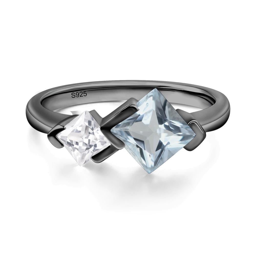 Kite Set 2 Stone Princess Cut Aquamarine Ring - LUO Jewelry #metal_black finish sterling silver