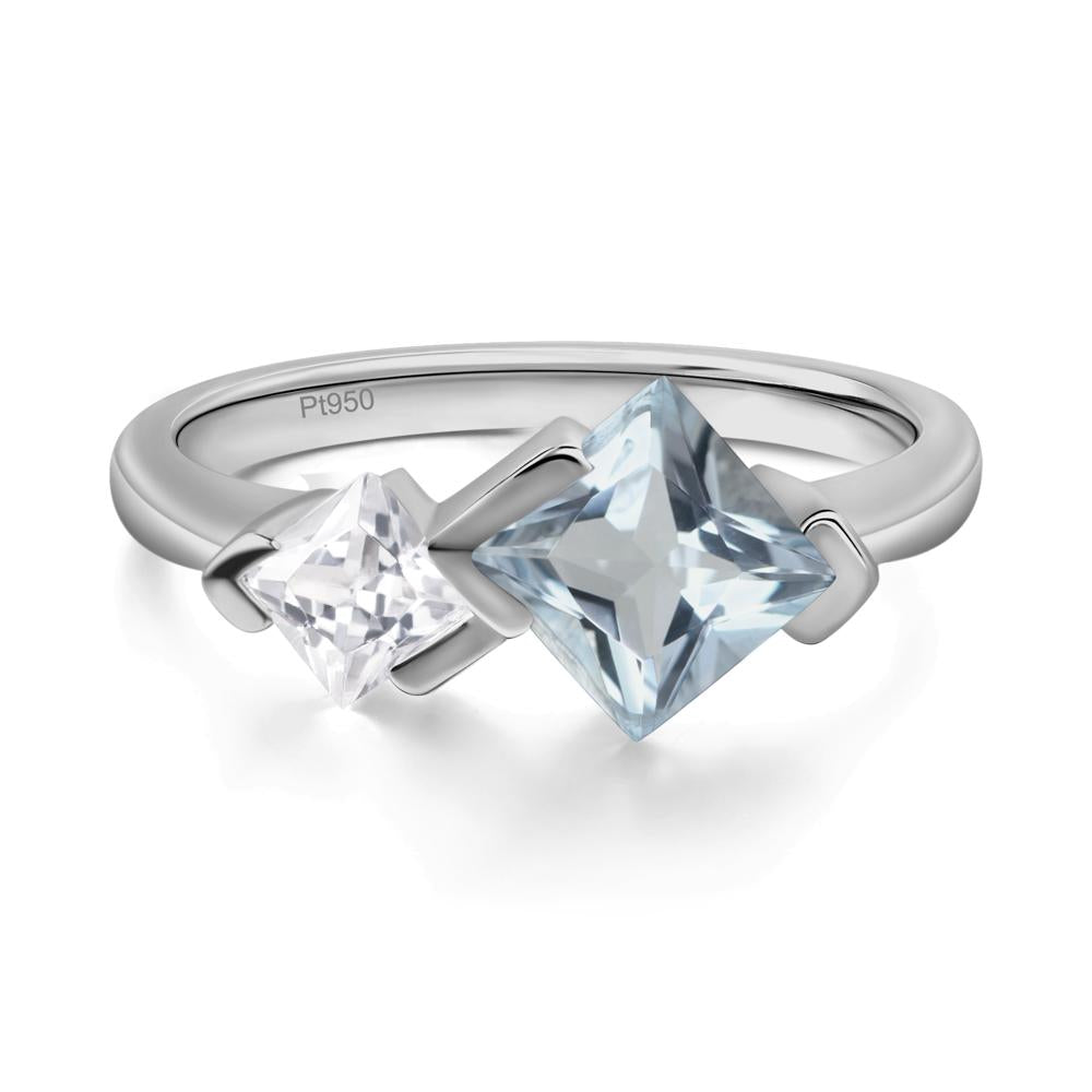Kite Set 2 Stone Princess Cut Aquamarine Ring - LUO Jewelry #metal_platinum