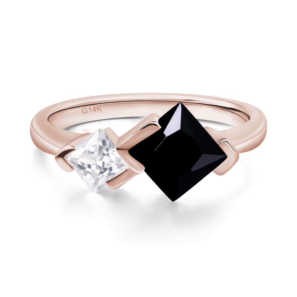 Kite Set 2 Stone Princess Cut Black Spinel Ring - LUO Jewelry #metal_14k rose gold