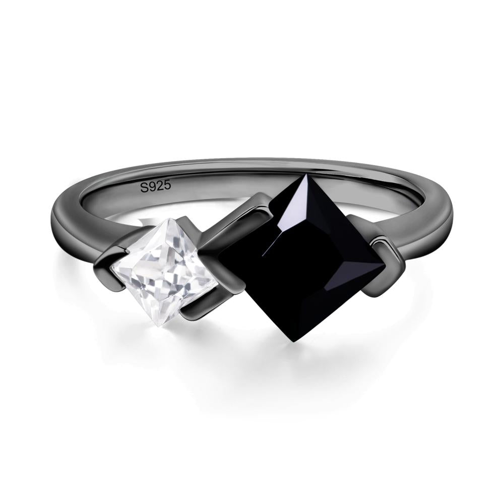 Kite Set 2 Stone Princess Cut Black Spinel Ring - LUO Jewelry #metal_black finish sterling silver