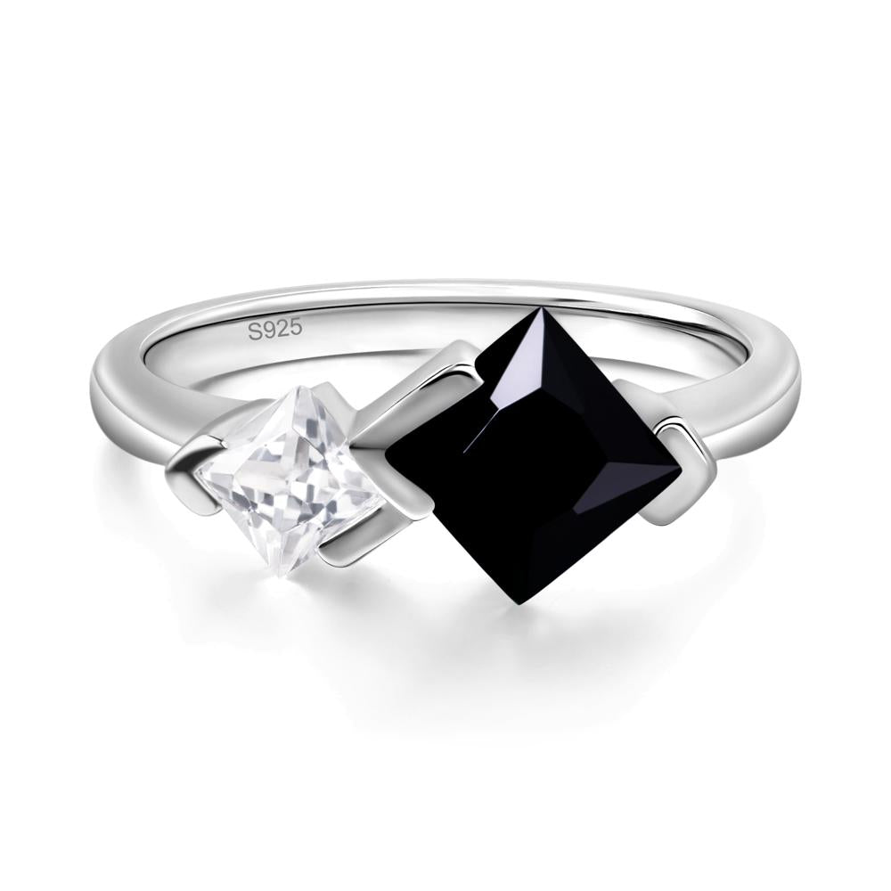 Kite Set 2 Stone Princess Cut Black Spinel Ring - LUO Jewelry #metal_sterling silver