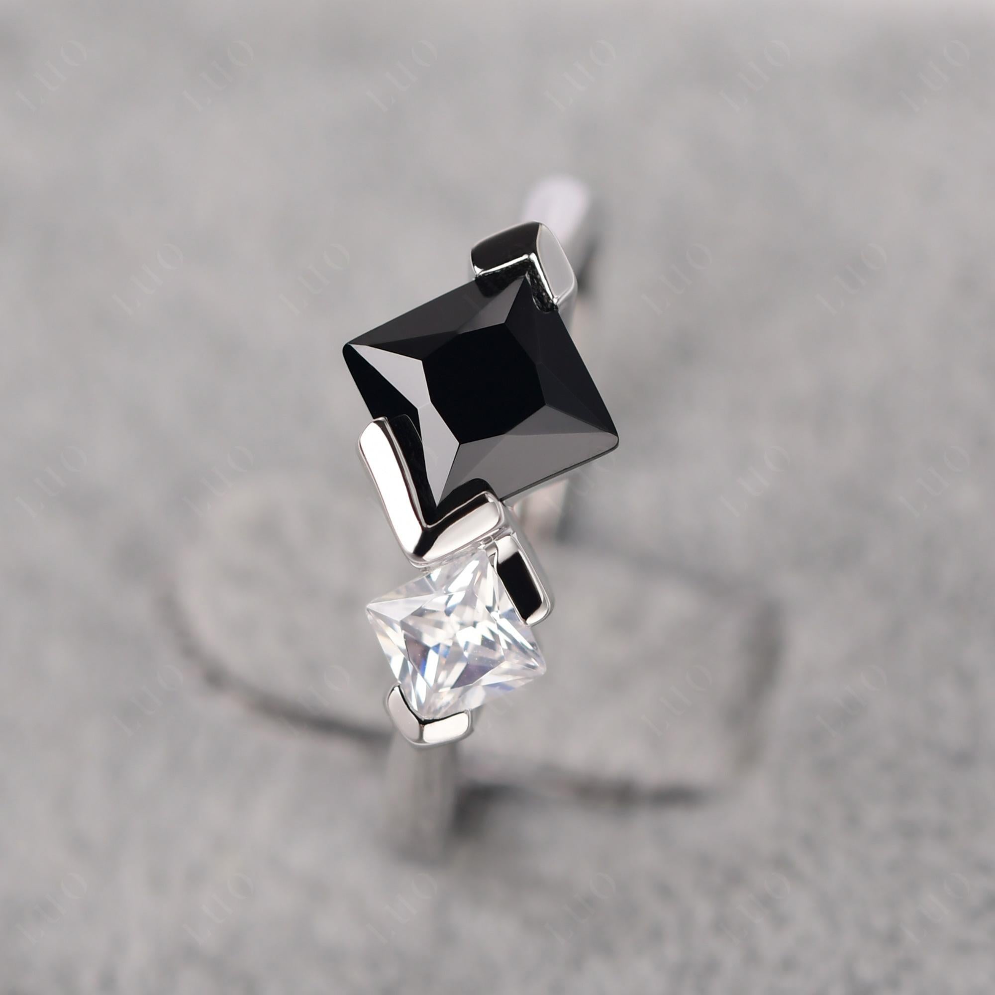 Kite Set 2 Stone Princess Cut Black Spinel Ring - LUO Jewelry