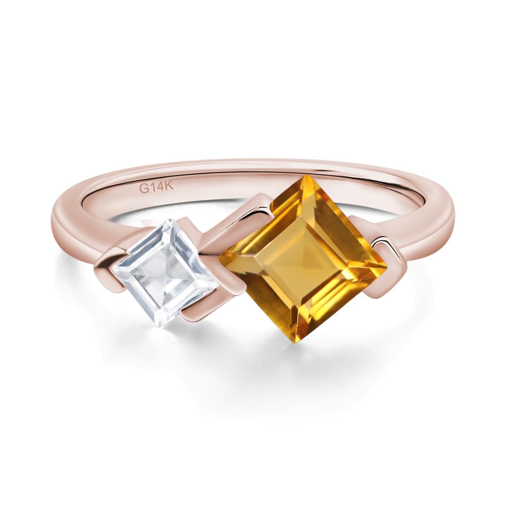 Kite Set 2 Stone Square Cut Citrine Ring - LUO Jewelry #metal_14k rose gold