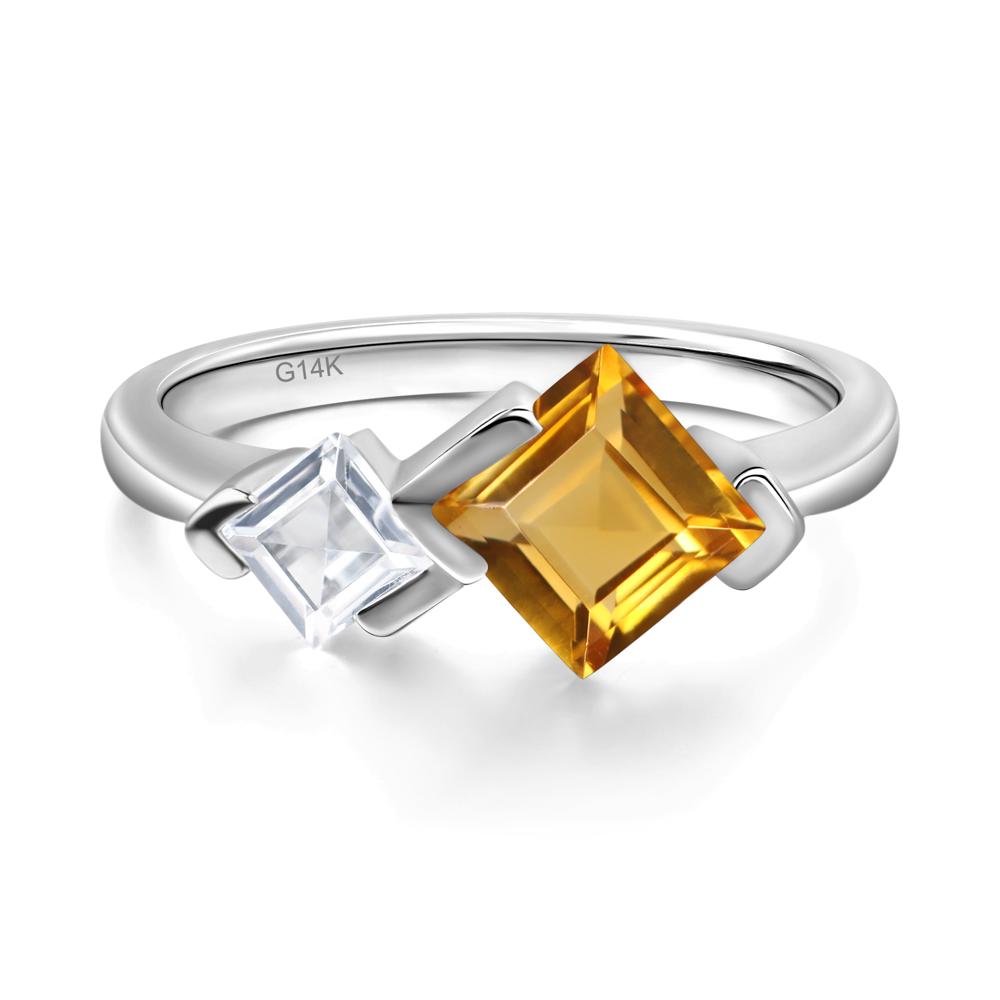 Kite Set 2 Stone Square Cut Citrine Ring - LUO Jewelry #metal_14k white gold