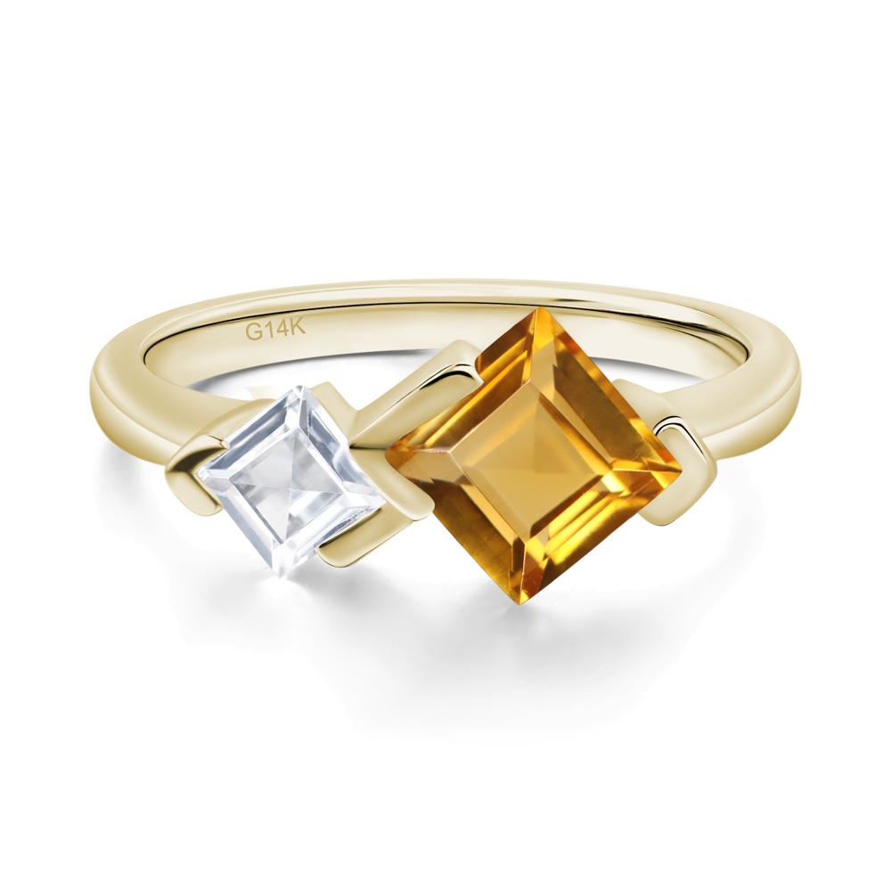 Kite Set 2 Stone Square Cut Citrine Ring - LUO Jewelry #metal_14k yellow gold