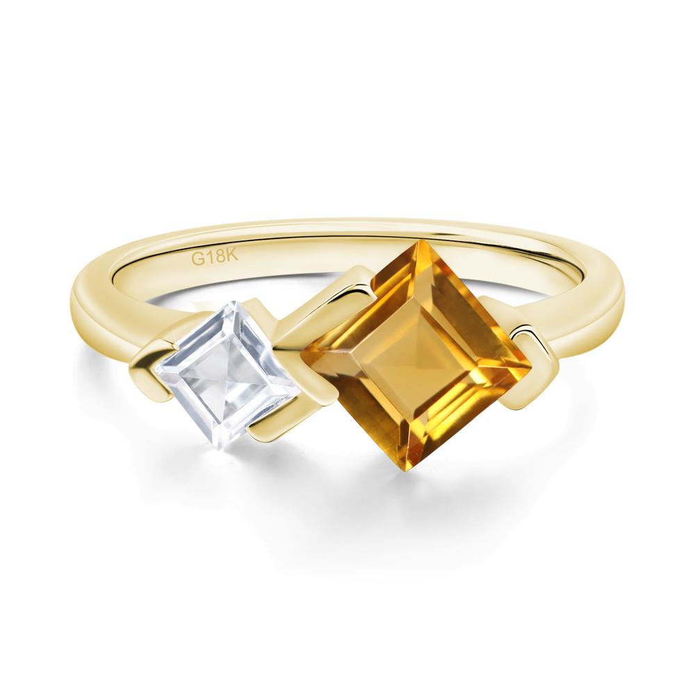 Kite Set 2 Stone Square Cut Citrine Ring - LUO Jewelry #metal_18k yellow gold