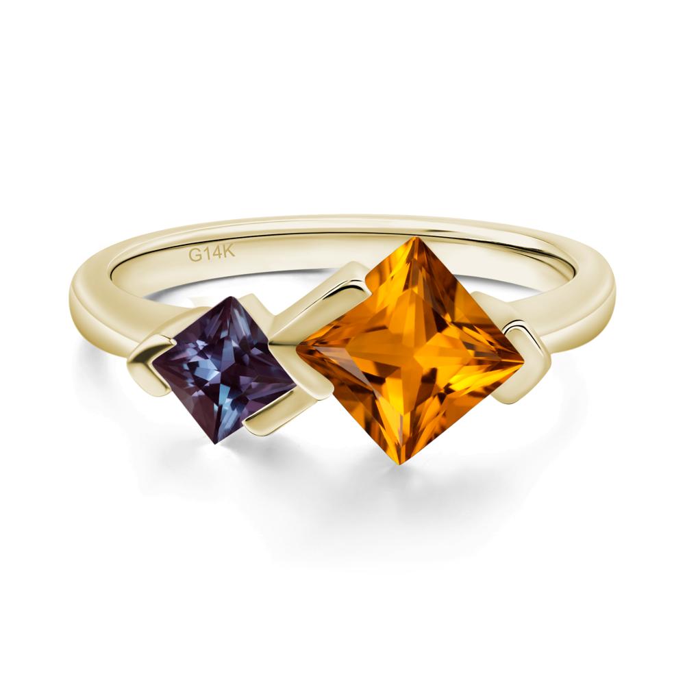 Kite Set 2 Stone Princess Cut Citrine and Alexandrite Ring - LUO Jewelry #metal_14k yellow gold