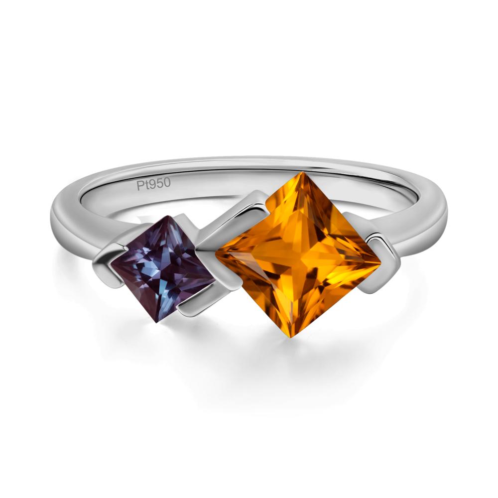 Kite Set 2 Stone Princess Cut Citrine and Alexandrite Ring - LUO Jewelry #metal_platinum