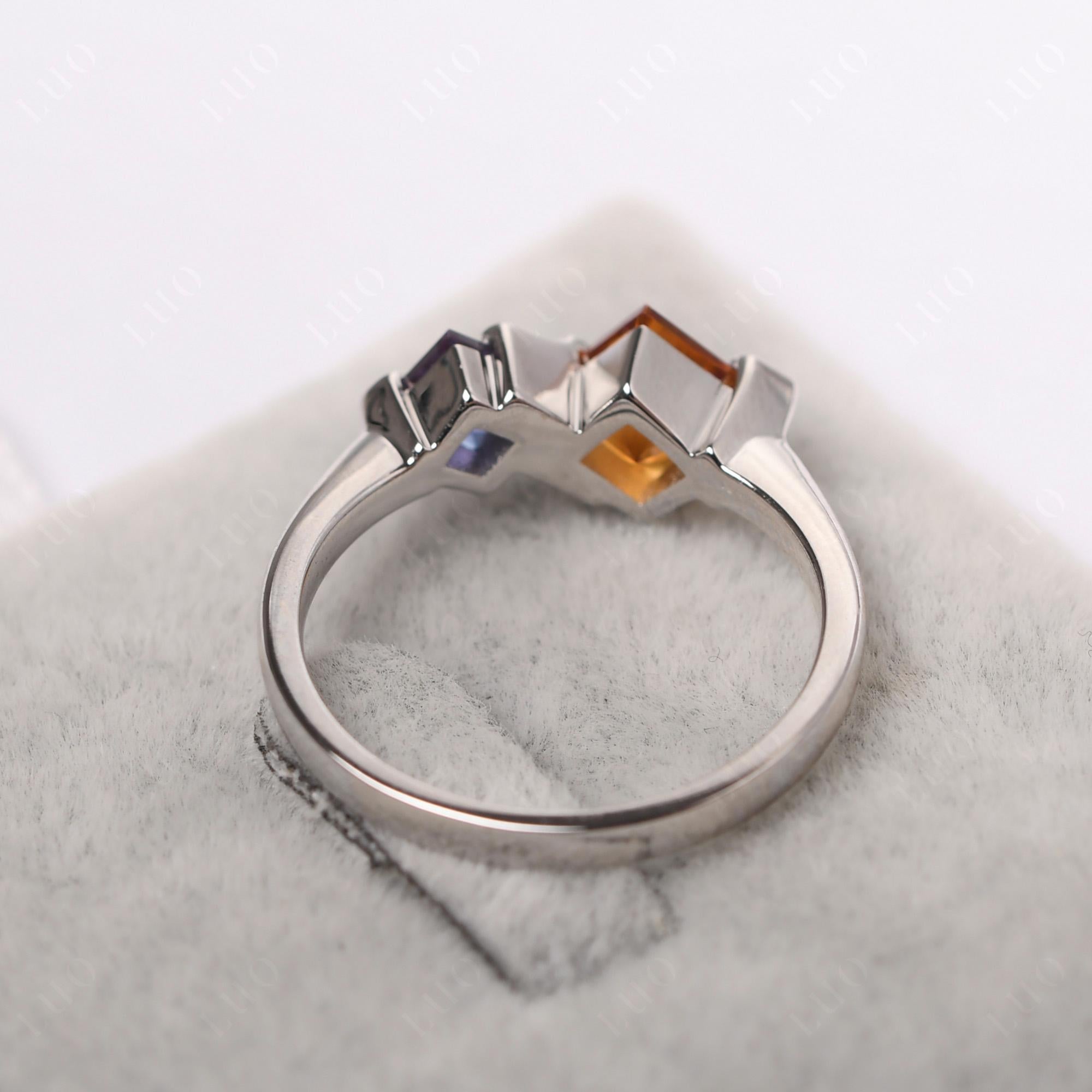 Kite Set 2 Stone Princess Cut Citrine and Alexandrite Ring - LUO Jewelry