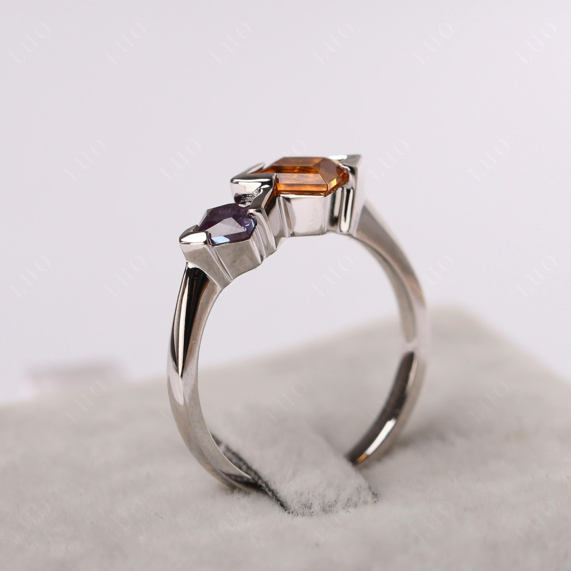 Kite Set 2 Stone Princess Cut Citrine and Alexandrite Ring - LUO Jewelry