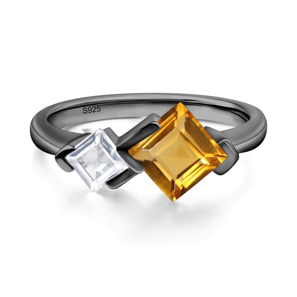 Kite Set 2 Stone Square Cut Citrine Ring - LUO Jewelry #metal_black finish sterling silver