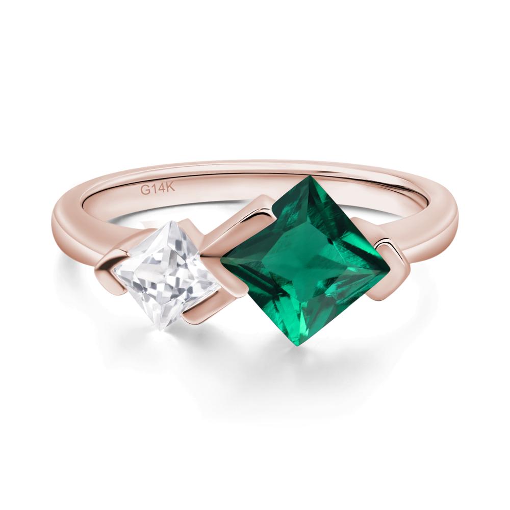 Kite Set 2 Stone Princess Cut Emerald Ring - LUO Jewelry #metal_14k rose gold