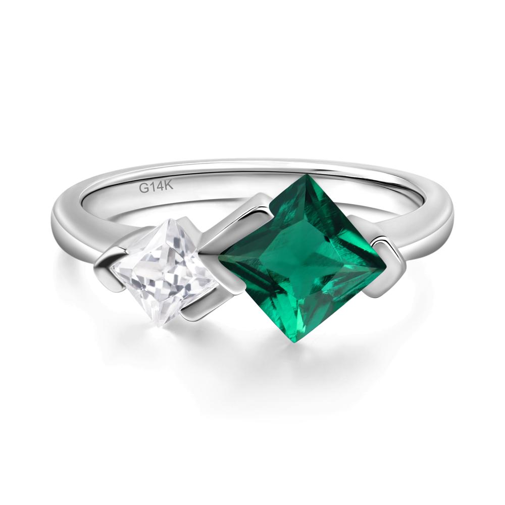 Kite Set 2 Stone Princess Cut Emerald Ring - LUO Jewelry #metal_14k white gold