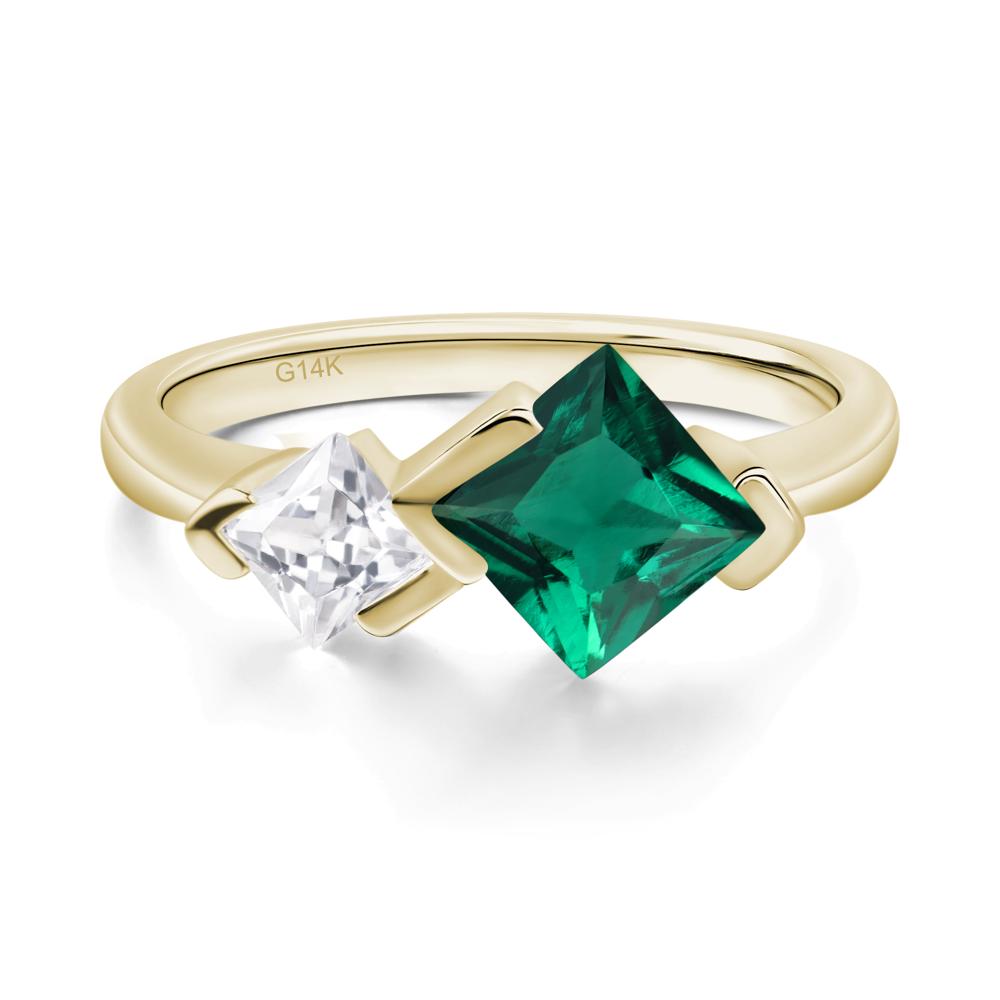 Kite Set 2 Stone Princess Cut Emerald Ring - LUO Jewelry #metal_14k yellow gold