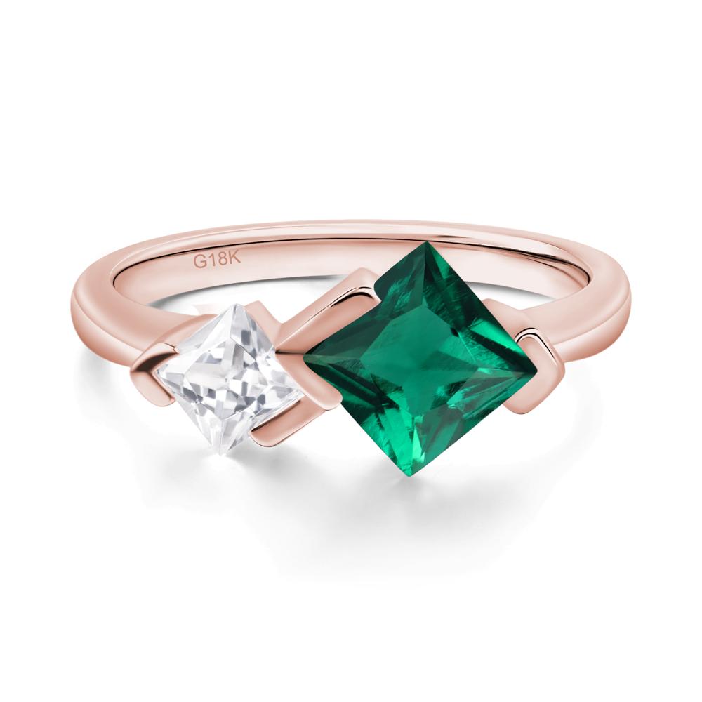 Kite Set 2 Stone Princess Cut Emerald Ring - LUO Jewelry #metal_18k rose gold