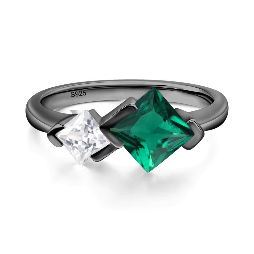 Kite Set 2 Stone Princess Cut Emerald Ring - LUO Jewelry #metal_black finish sterling silver