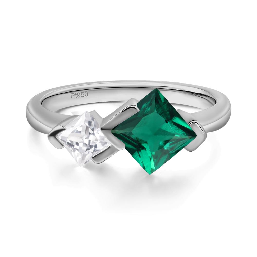 Kite Set 2 Stone Princess Cut Emerald Ring - LUO Jewelry #metal_platinum