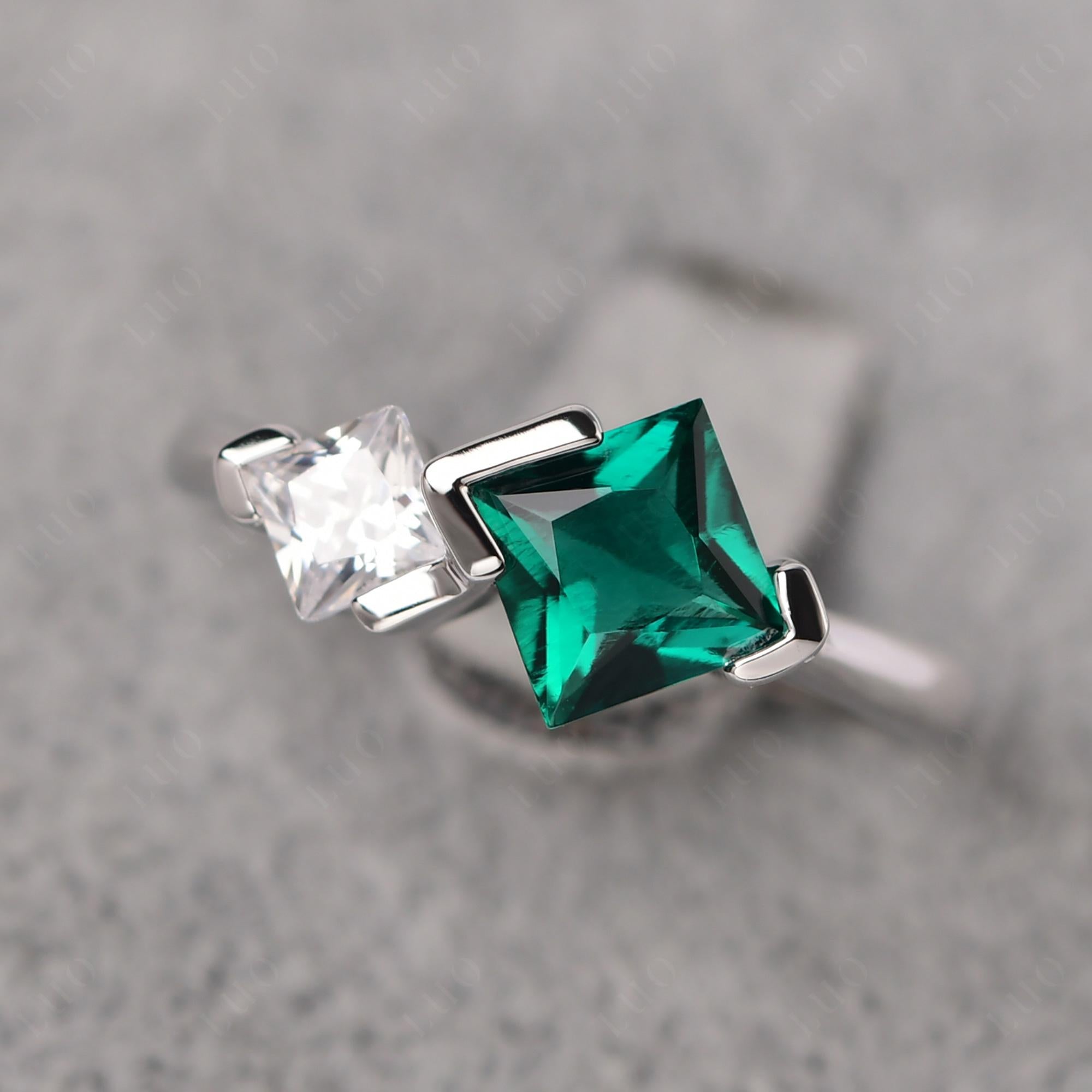 Kite Set 2 Stone Princess Cut Emerald Ring - LUO Jewelry