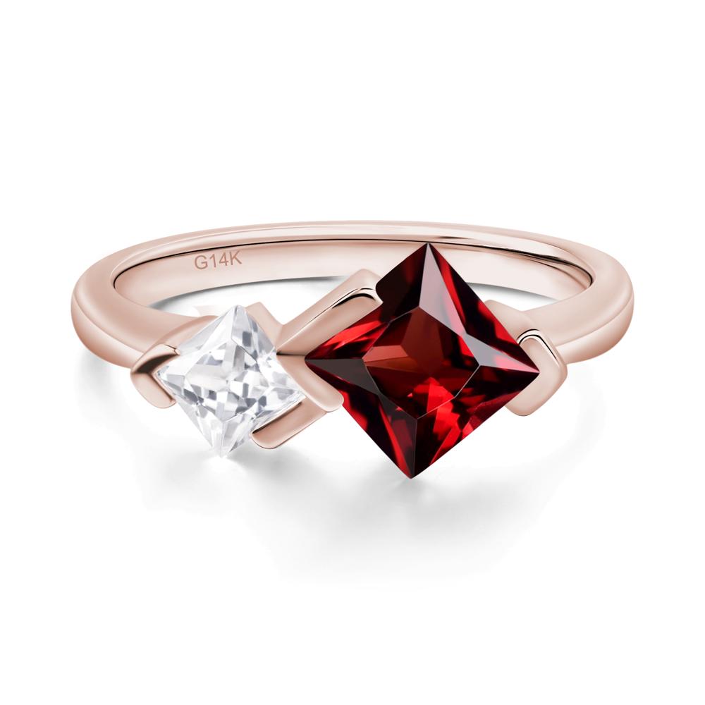 Kite Set 2 Stone Princess Cut Garnet Ring - LUO Jewelry #metal_14k rose gold