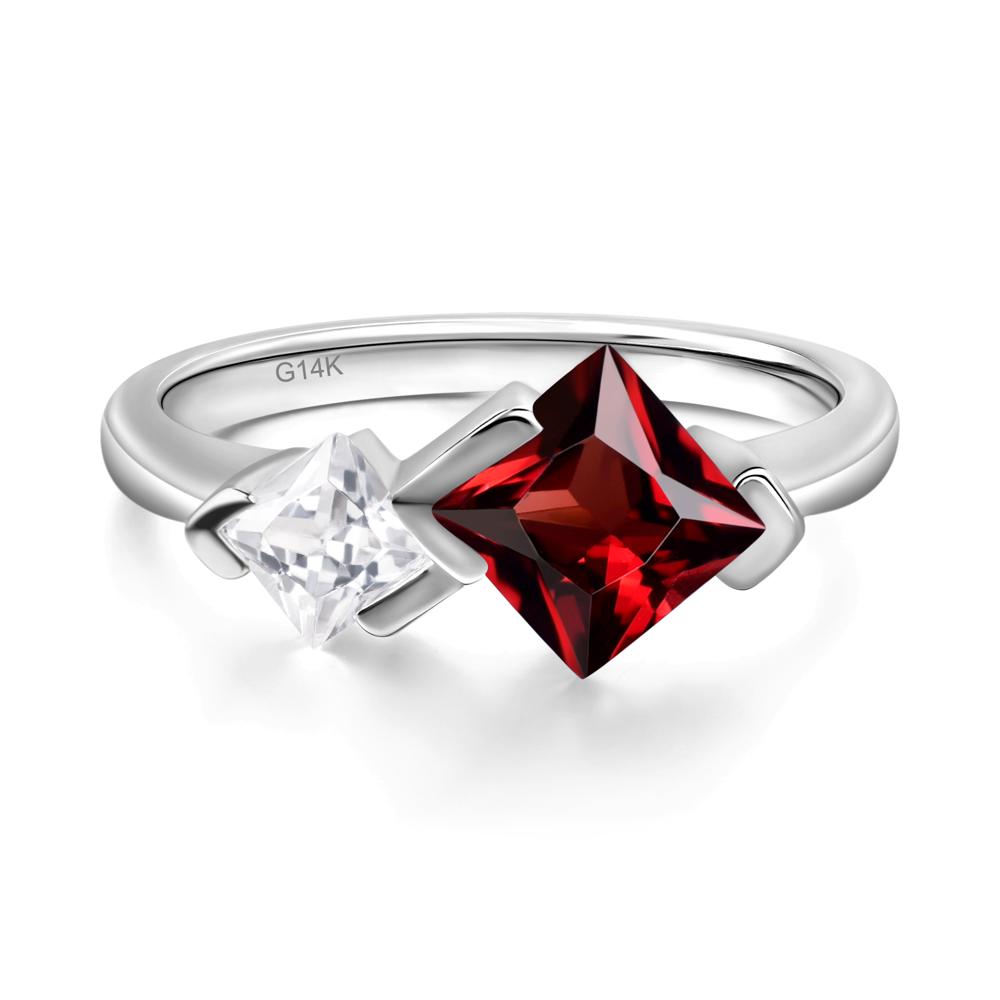 Kite Set 2 Stone Princess Cut Garnet Ring - LUO Jewelry #metal_14k white gold