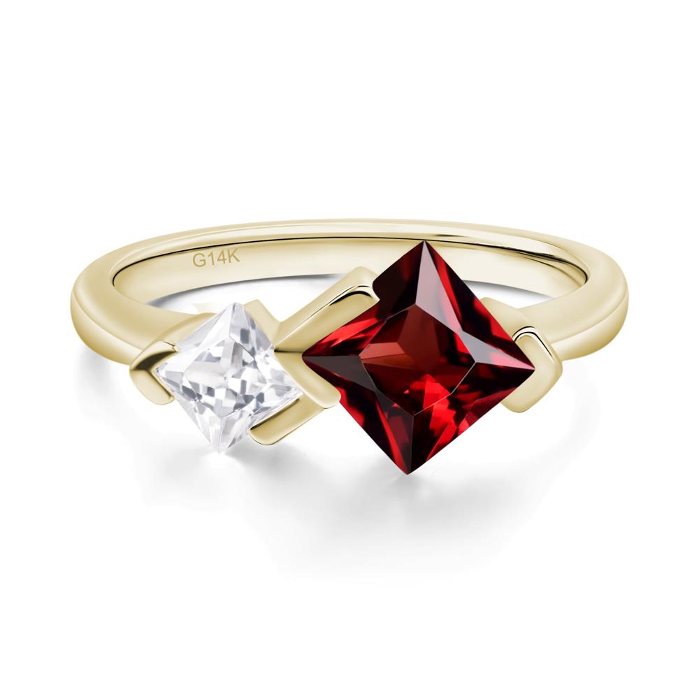 Kite Set 2 Stone Princess Cut Garnet Ring - LUO Jewelry #metal_14k yellow gold