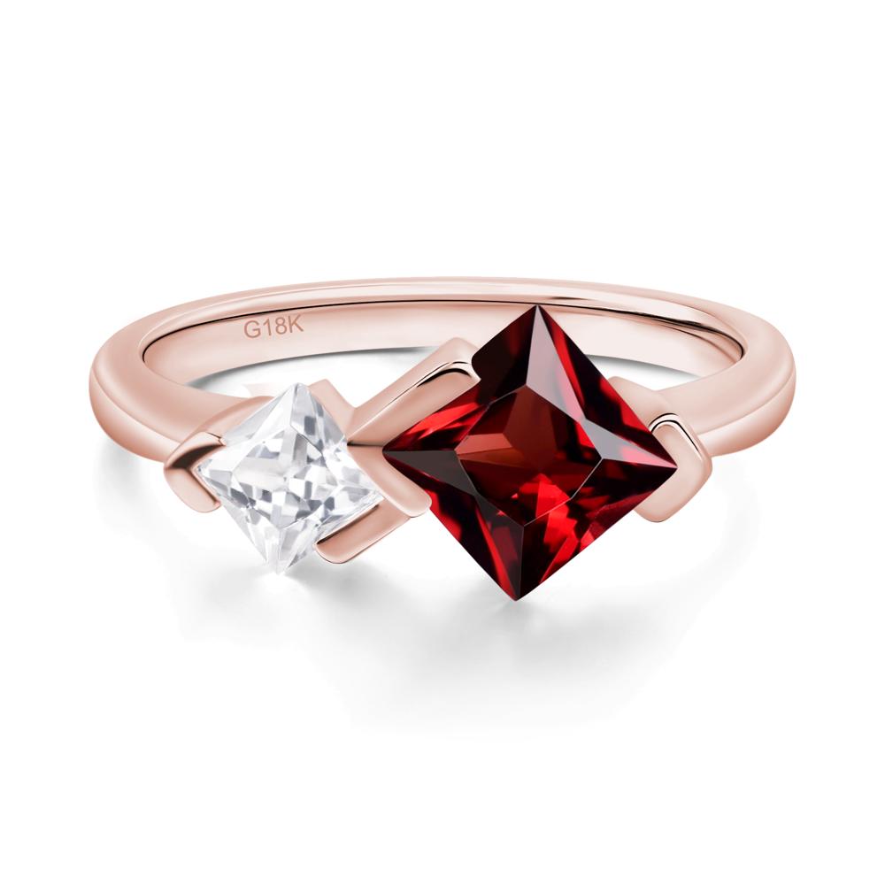 Kite Set 2 Stone Princess Cut Garnet Ring - LUO Jewelry #metal_18k rose gold