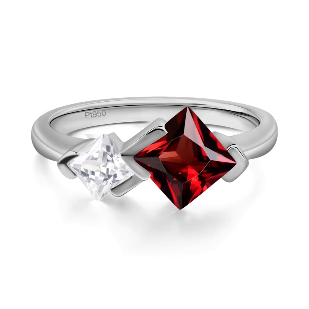 Kite Set 2 Stone Princess Cut Garnet Ring - LUO Jewelry #metal_platinum