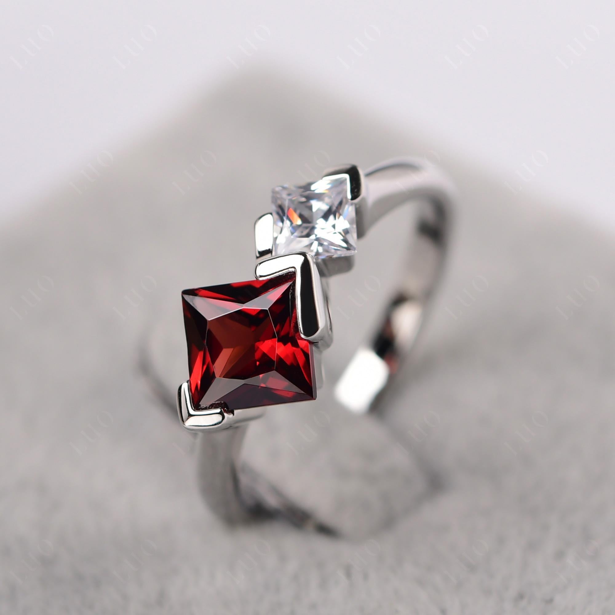 Kite Set 2 Stone Princess Cut Garnet Ring - LUO Jewelry