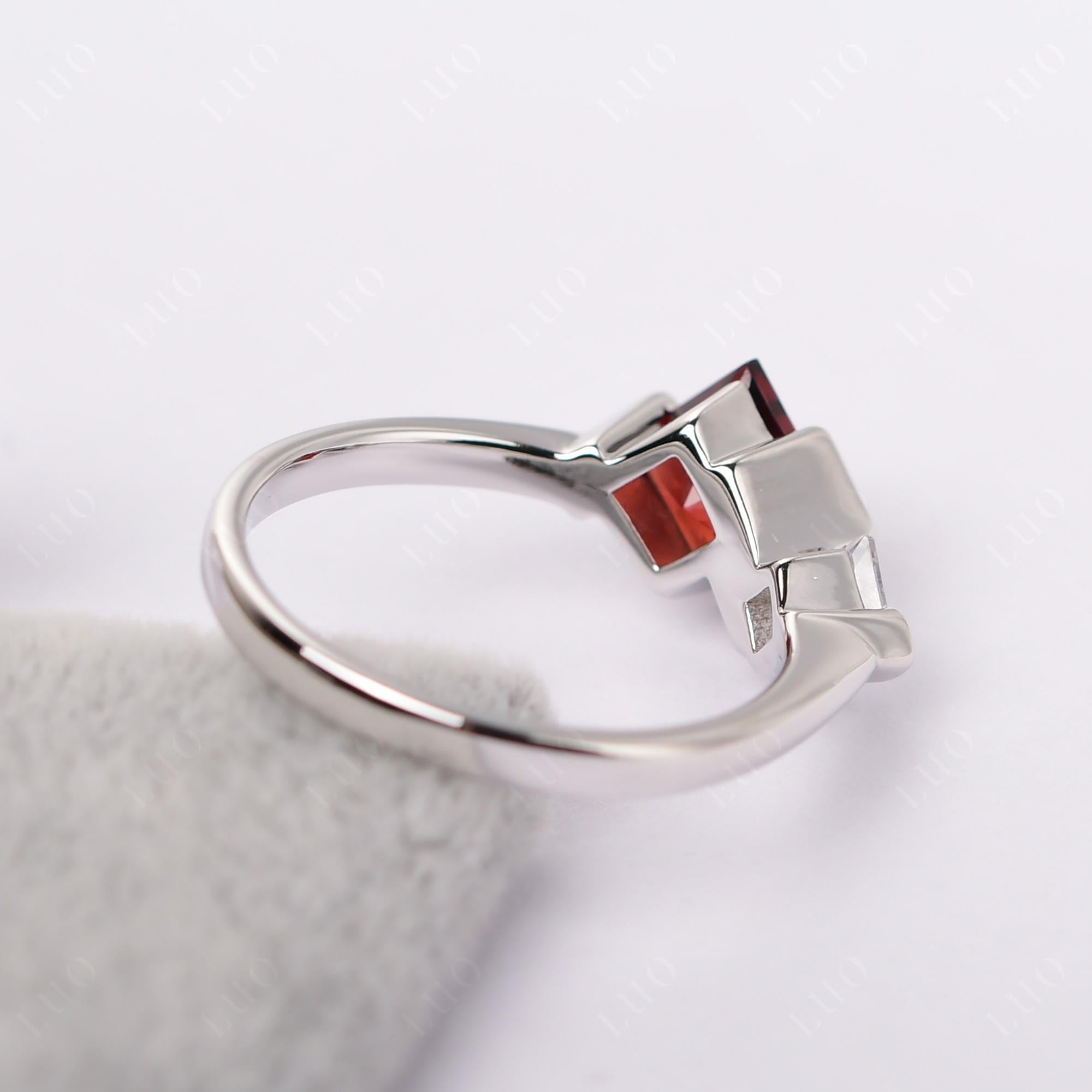 Kite Set 2 Stone Princess Cut Garnet Ring - LUO Jewelry