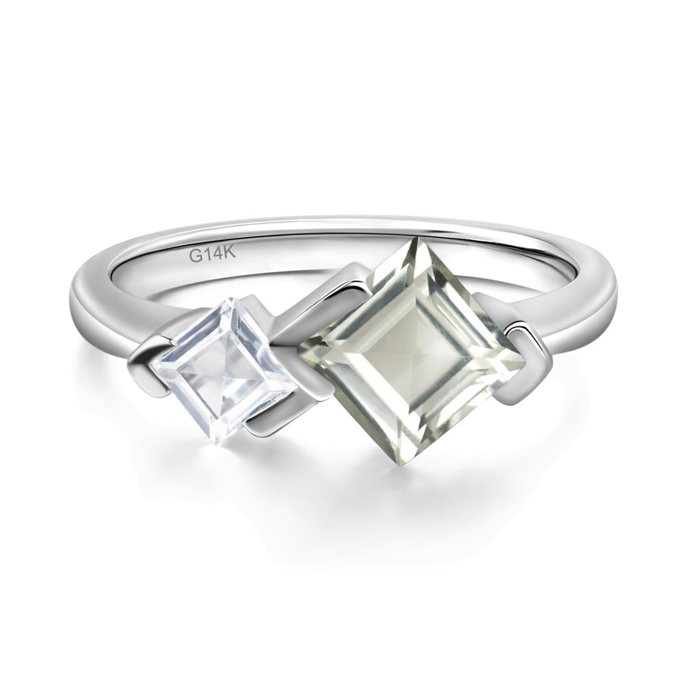 Kite Set 2 Stone Square Cut Green Amethyst Ring - LUO Jewelry #metal_14k white gold