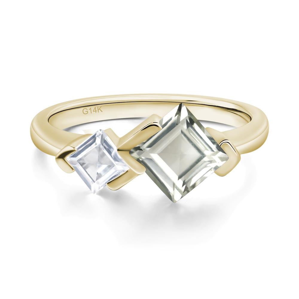 Kite Set 2 Stone Square Cut Green Amethyst Ring - LUO Jewelry #metal_14k yellow gold