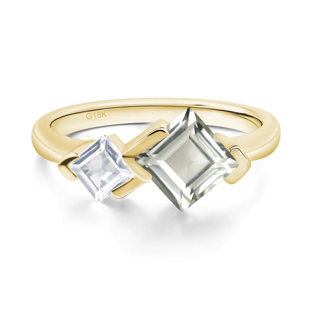Kite Set 2 Stone Square Cut Green Amethyst Ring - LUO Jewelry #metal_18k yellow gold