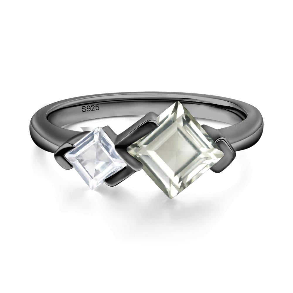 Kite Set 2 Stone Square Cut Green Amethyst Ring - LUO Jewelry #metal_black finish sterling silver