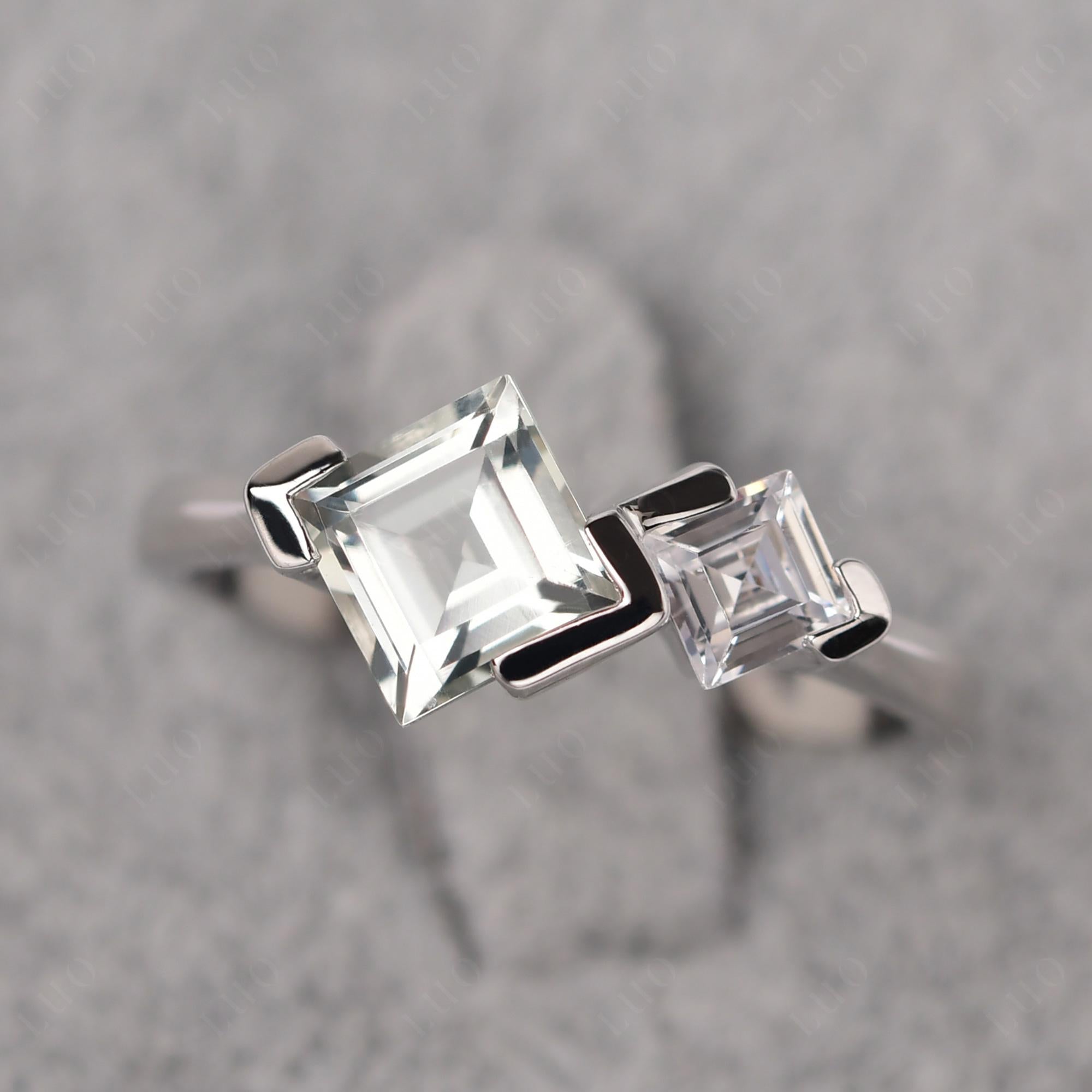Kite Set 2 Stone Square Cut Green Amethyst Ring - LUO Jewelry