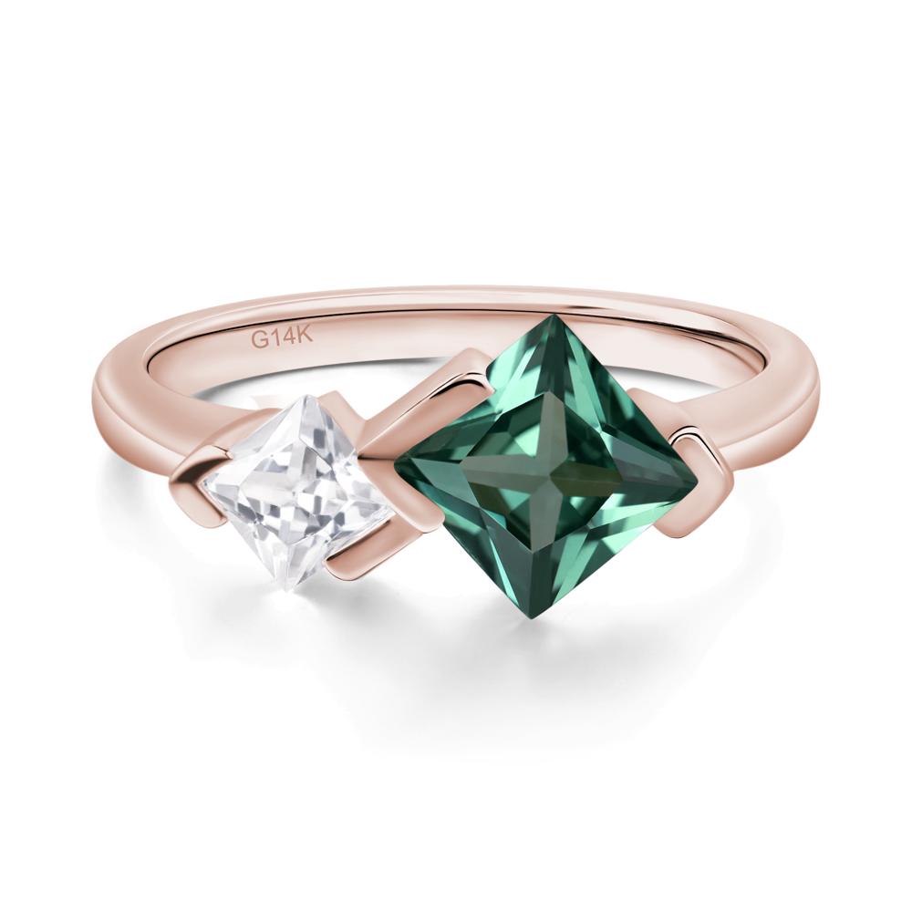 Kite Set 2 Stone Princess Cut Lab Created Green Sapphire Ring - LUO Jewelry #metal_14k rose gold