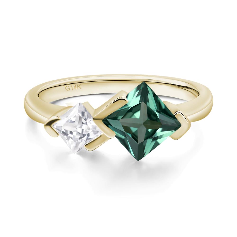 Kite Set 2 Stone Princess Cut Lab Created Green Sapphire Ring - LUO Jewelry #metal_14k yellow gold