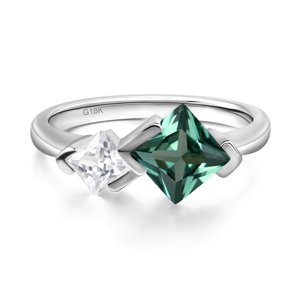 Kite Set 2 Stone Princess Cut Lab Created Green Sapphire Ring - LUO Jewelry #metal_18k white gold