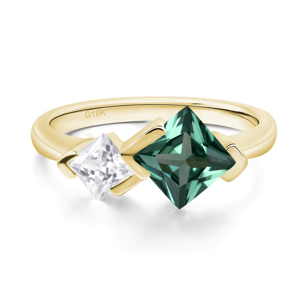 Kite Set 2 Stone Princess Cut Lab Created Green Sapphire Ring - LUO Jewelry #metal_18k yellow gold