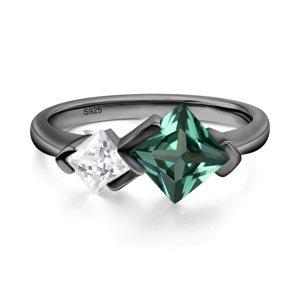 Kite Set 2 Stone Princess Cut Lab Created Green Sapphire Ring - LUO Jewelry #metal_black finish sterling silver