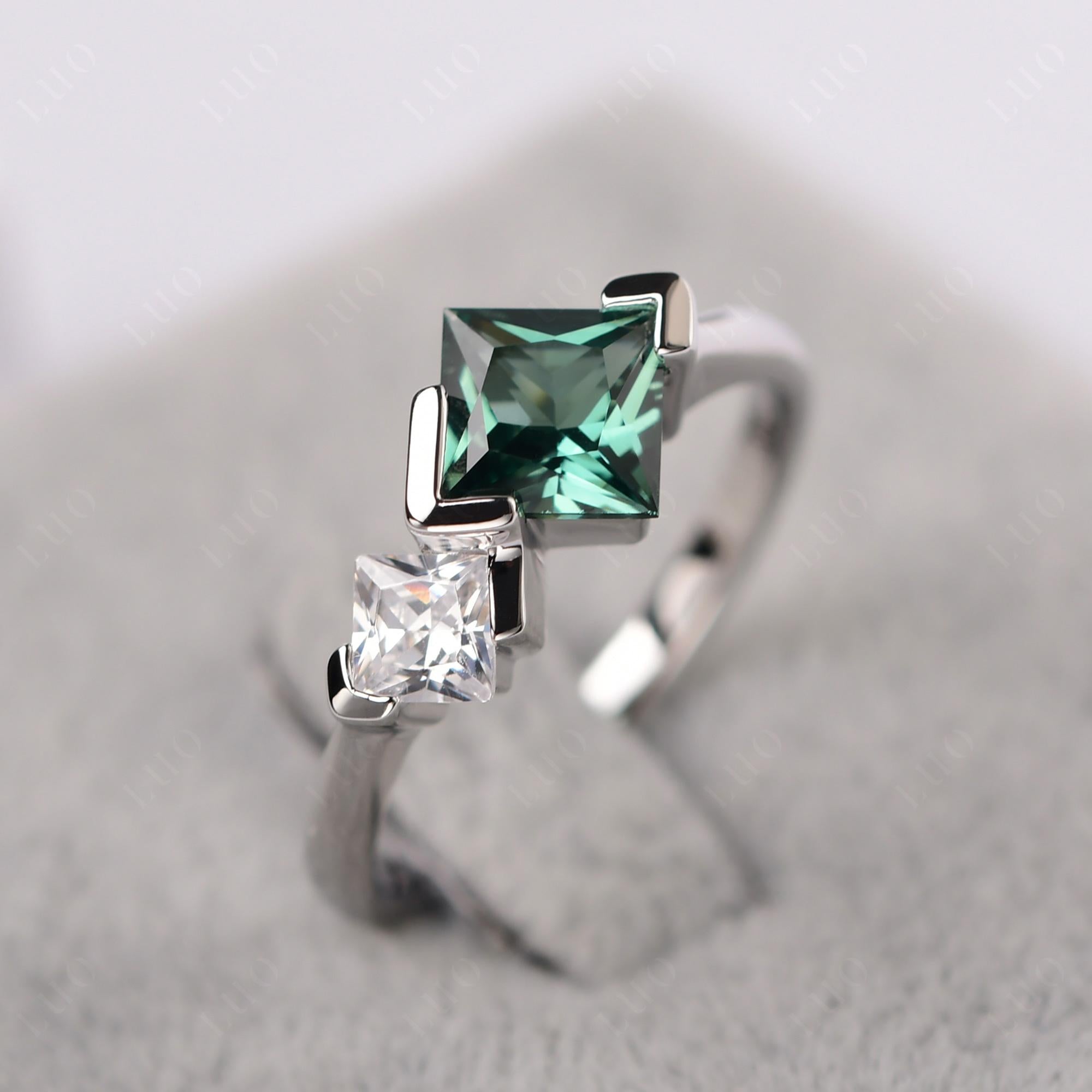 Kite Set 2 Stone Princess Cut Lab Created Green Sapphire Ring - LUO Jewelry