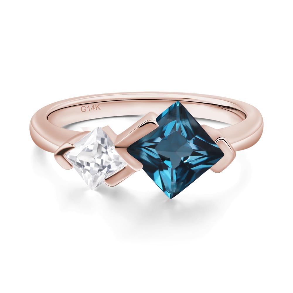 Kite Set 2 Stone Princess Cut London Blue Topaz Ring - LUO Jewelry #metal_14k rose gold