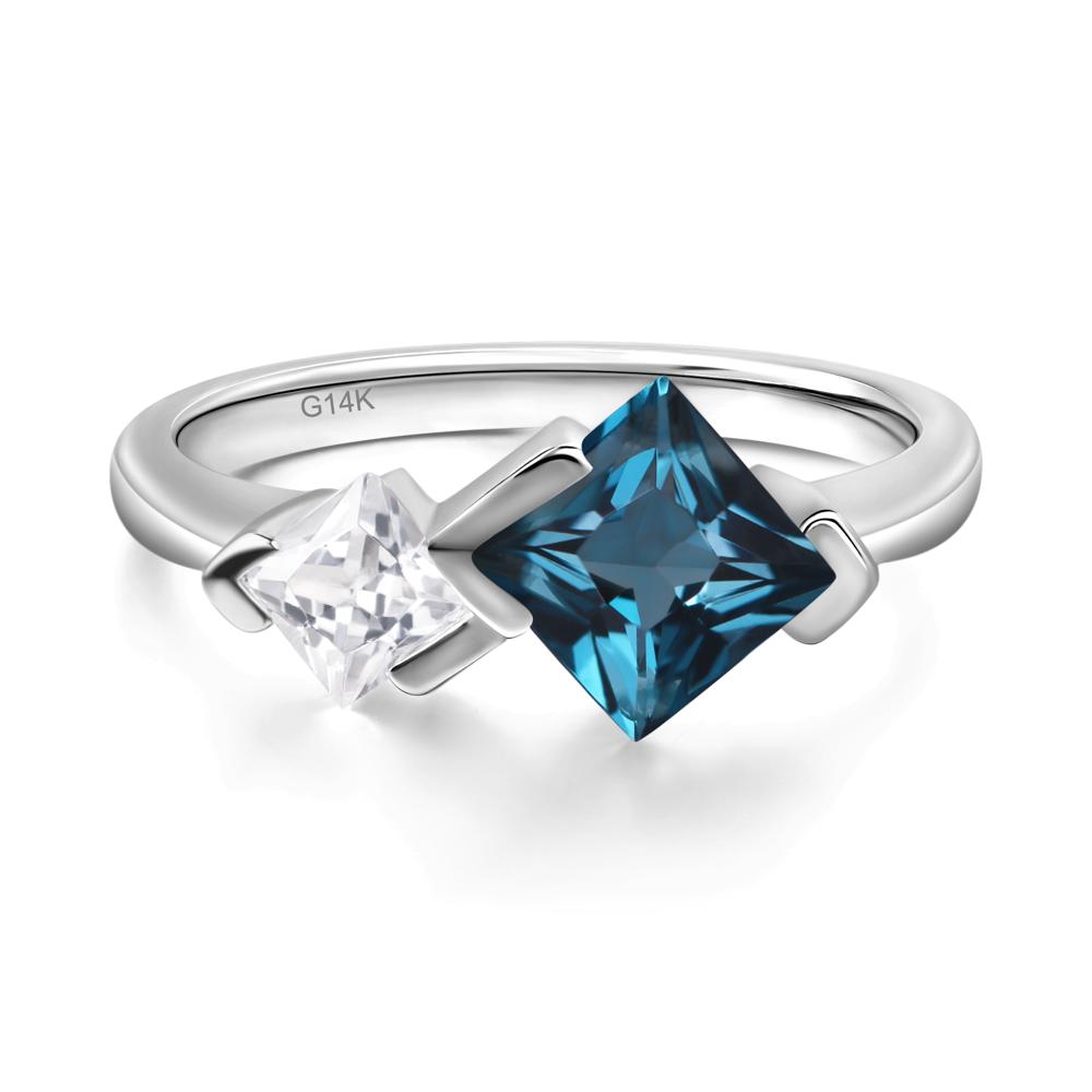 Kite Set 2 Stone Princess Cut London Blue Topaz Ring - LUO Jewelry #metal_14k white gold