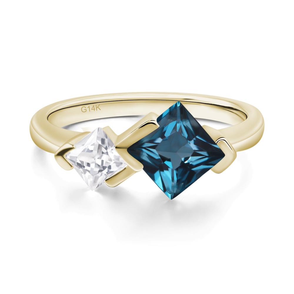 Kite Set 2 Stone Princess Cut London Blue Topaz Ring - LUO Jewelry #metal_14k yellow gold