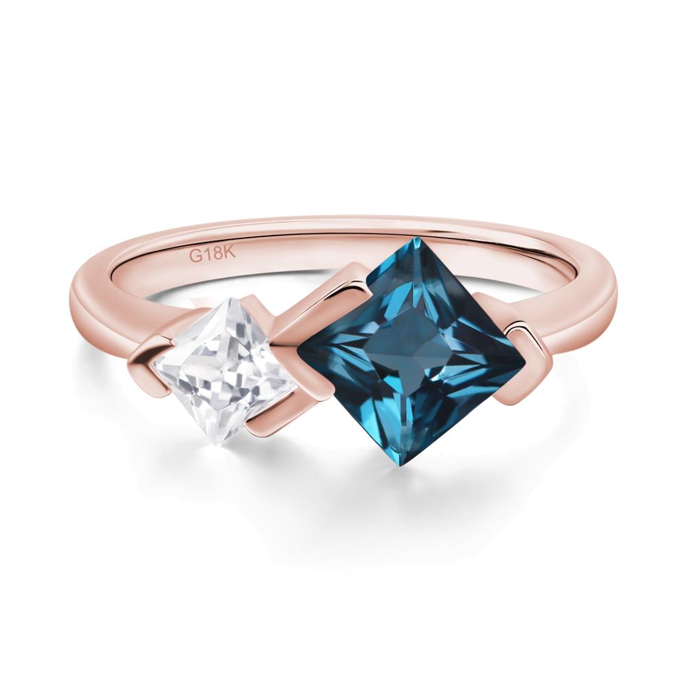 Kite Set 2 Stone Princess Cut London Blue Topaz Ring - LUO Jewelry #metal_18k rose gold