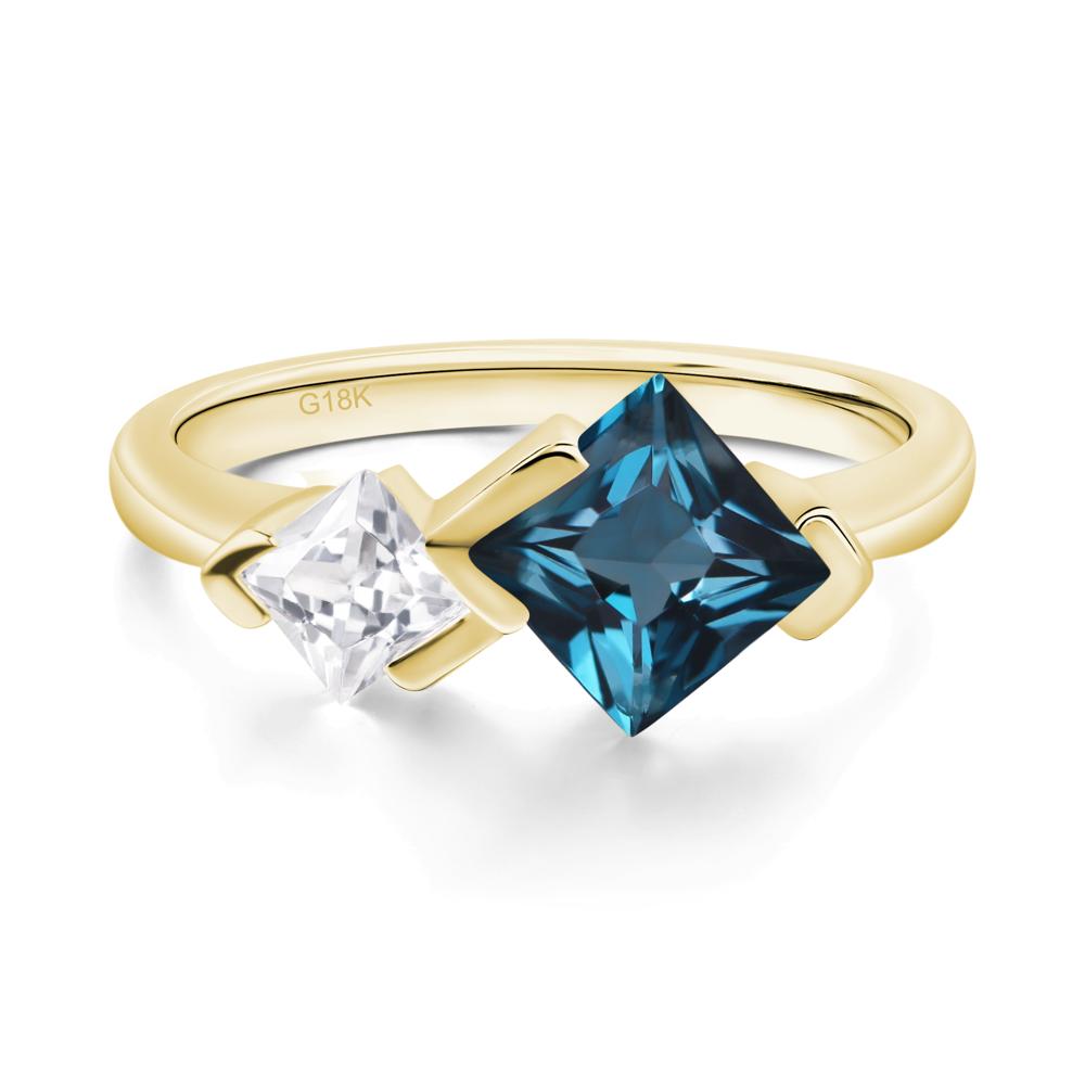 Kite Set 2 Stone Princess Cut London Blue Topaz Ring - LUO Jewelry #metal_18k yellow gold