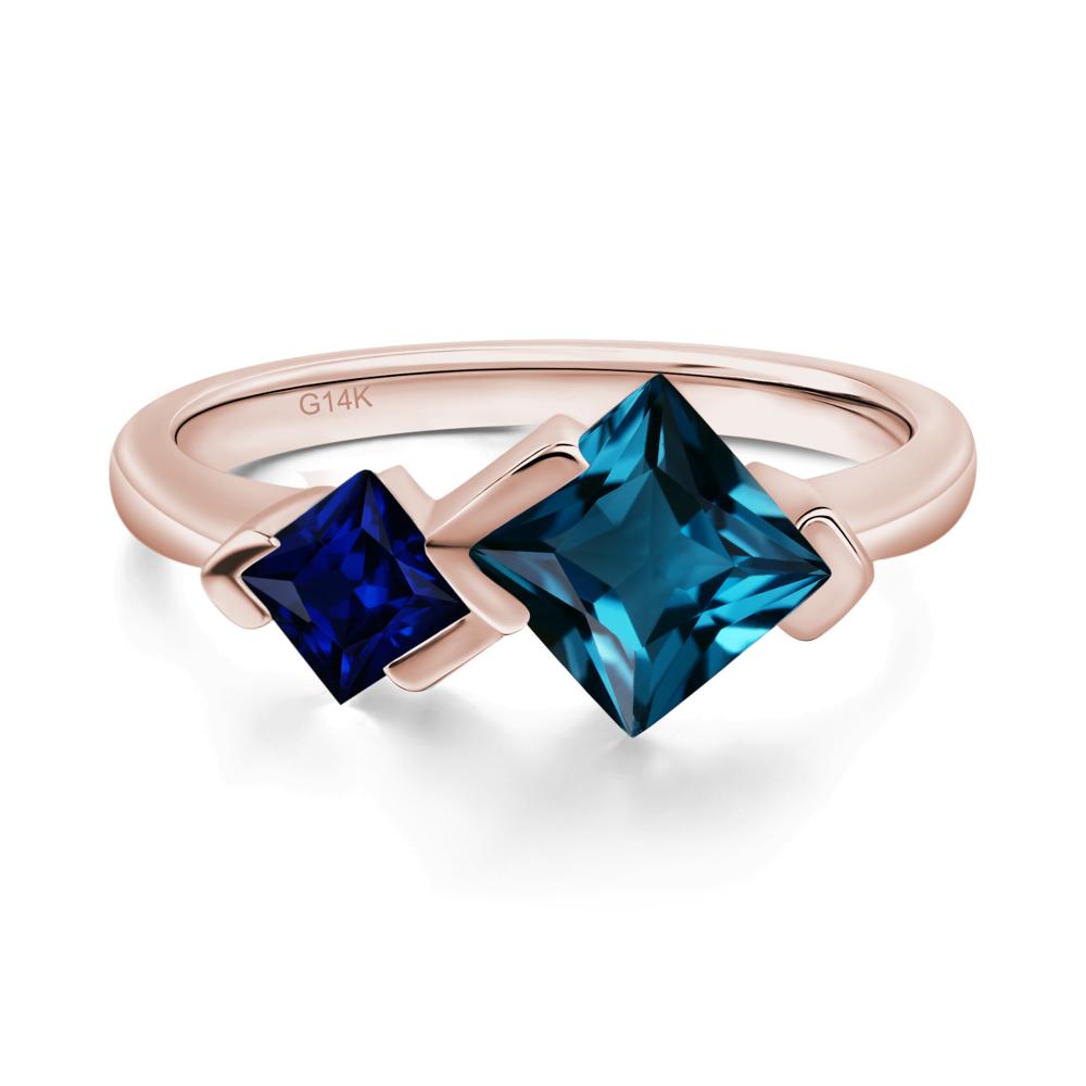 Kite Set 2 Stone Princess Cut London Blue Topaz and Sapphire Ring - LUO Jewelry #metal_14k rose gold