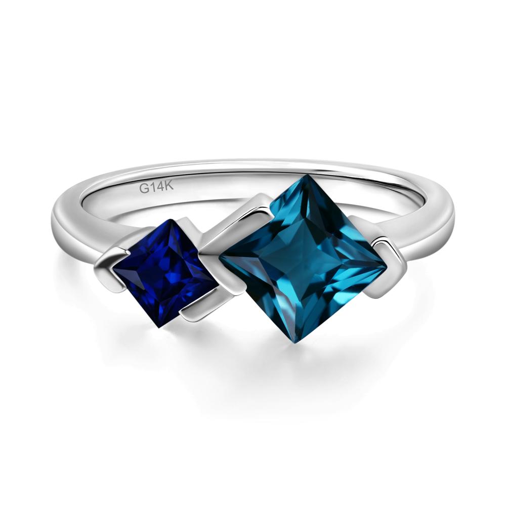 Kite Set 2 Stone Princess Cut London Blue Topaz and Sapphire Ring - LUO Jewelry #metal_14k white gold