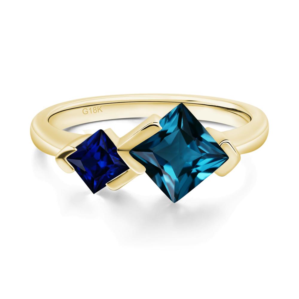 Kite Set 2 Stone Princess Cut London Blue Topaz and Sapphire Ring - LUO Jewelry #metal_18k yellow gold